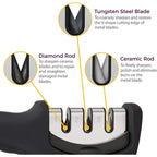 4-In-1 Kitchen Knife Accessories: 3-Stage Knife Sharpener Helps Repair, Restore, Polish Blades And Cut-Resistant Glove (Black)