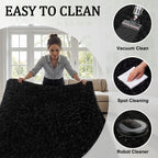 Area Rug For Living Room Bedroom: 5X7 Soft Fluffy Shag Rugs Upgrade Non-Slip High Pile Carpet Large Fuzzy Plush Indoor Floor Shaggy Carpets For Nursery Kid Playroom Office Dorms Home Decor Black