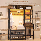 Itaar Hall Tree with Bench and Shoe Storage, 7-in-1 Entryway Bench with Coat Rack, 3 Storage Cubbies, 3 Open Shelves, 17 Coat Hooks, 2 Fabric Drawers (Rustic Brown)