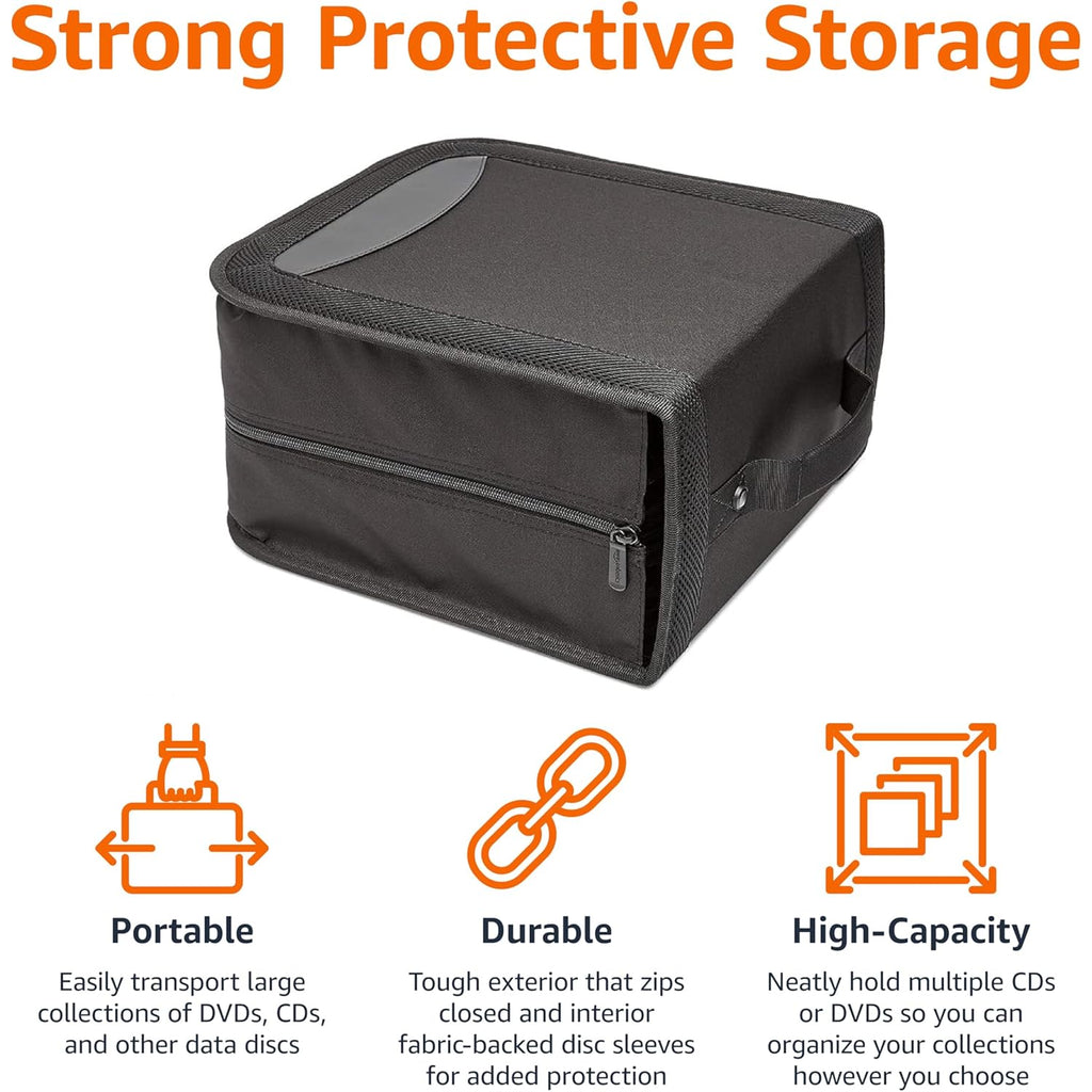 Amazon Basics Polyester CD/DVD Portable Storage Binder with Handle, 400-Capacity, Black