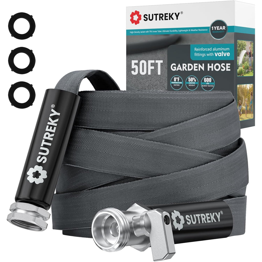 50Ft Garden Hose, Ultra Lightweight All-Weather Water Hose, Durable & Flexible, Built-In Valve, Leak-Free Connections, Tpu Water Hose, Drinking Water Safe
