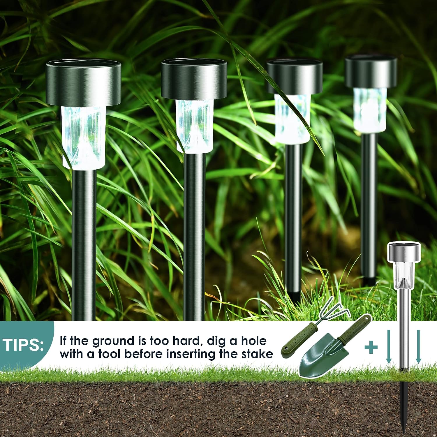Gigalumi 16 Pack Solar Lights Outdoor Waterproof,Stainless Steel Led Solar Garden Lights For Patio, Lawn, Yard And Landscape(Cold White) | Solar Pathway Lights, Solar Garden Lights For Patio, Lawn, Yard And Landscape Led (Cold White)
