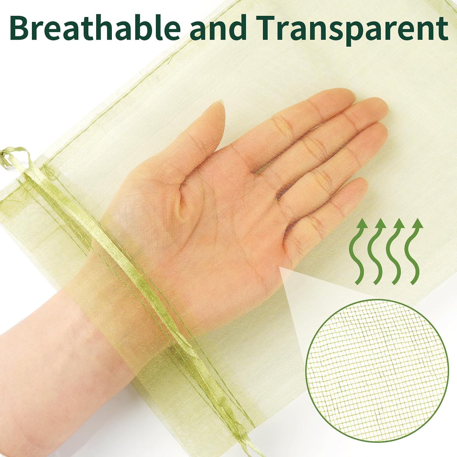 Niubier 50 Pcs Fruit Protection Bags, 6×9 In Green Fruit Nets For Fruit Tree, Drawstring Mesh Cover Bags To Protect Vegetables Tomato Strawberry Garden