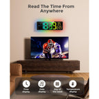 Easyera 16.5" Large Digital Wall Clock With Bt Sync, 11 Rgb Lights | 11 Scenes Mode Remote Control, Big Led Clock With Dual Alarms, Auto Dst, Temperature For Classroom Gaming