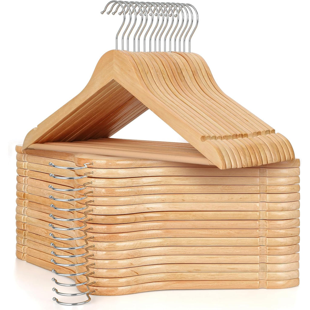 Topia Hanger Wooden Hangers 30 Pack, Natural Wood Clothes Hangers, Durable Coat Hanger With 360-Degree Rotatable Hook, Non-Slip Pants Bar And Shoulder Notches For Camisole Tops-Ct34N30