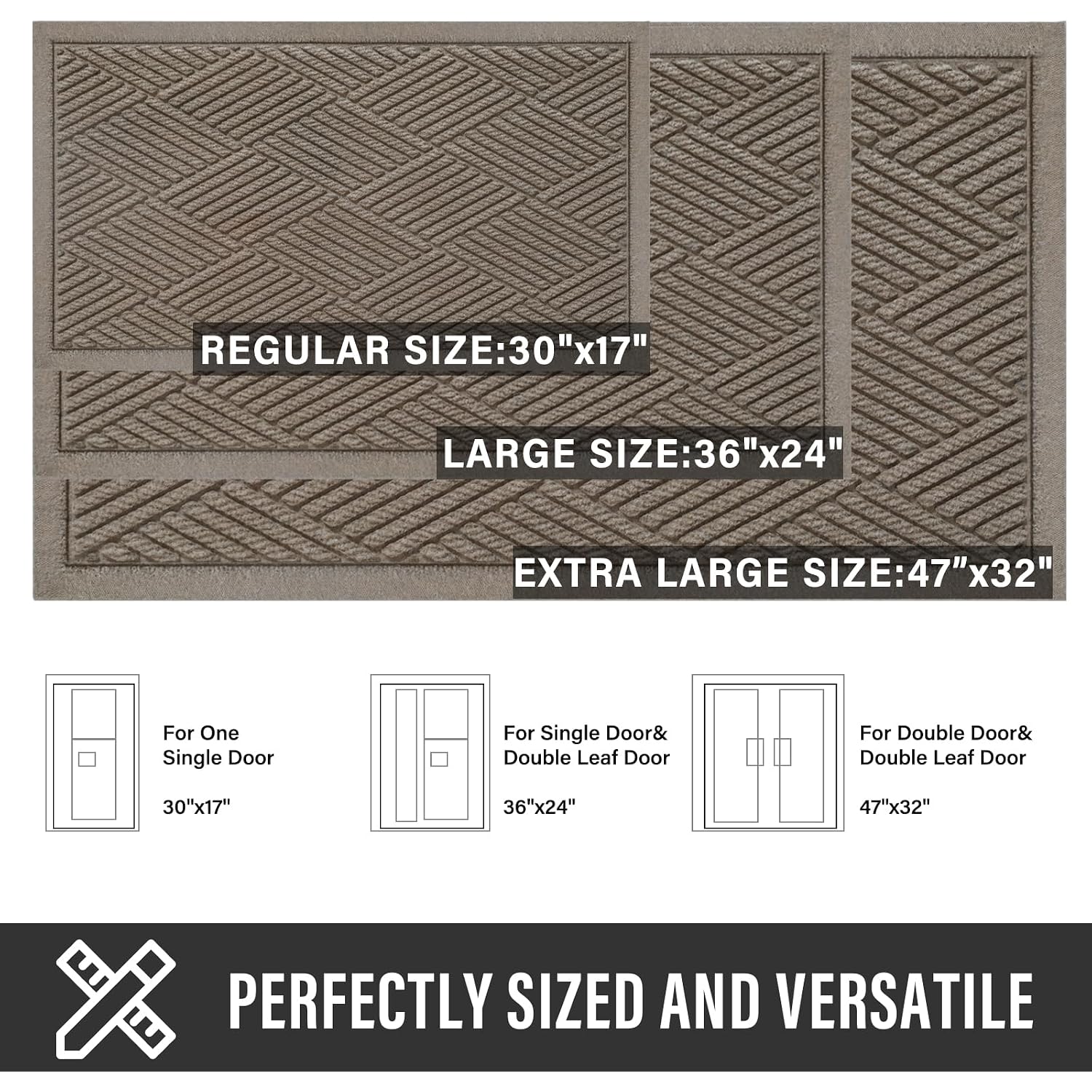 Sturdy Front Door Mat, Absorbent Muddy Dirt Resist Welcome Door Mats Outdoor Indoor, Stain And Fade Resistant, Non-Slip Rubber Backing Low Profile Doormat For Entryway, 30×17, Beige
