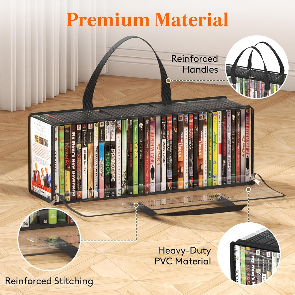 Lifewit Dvd Storage Bags, Clear Pvc Dvd Case Holder With Handles, Front Window Zipper Design, Stackable Media Organizer For Blu Ray Disc, Movie Cases, Vhs Box, Hold 210 Pcs Dvds (35 Each), 6 Pack