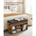 Vasagle Custos Collection - Storage Bench With Cushion, Shoe Bench, Padded Seat, Hidden Storage, Entryway, Hold Up To 300 Lb, 11.8 X 31.5 X 17.3 Inches, Rustic Brown And Ink Black Ulhs30Bx