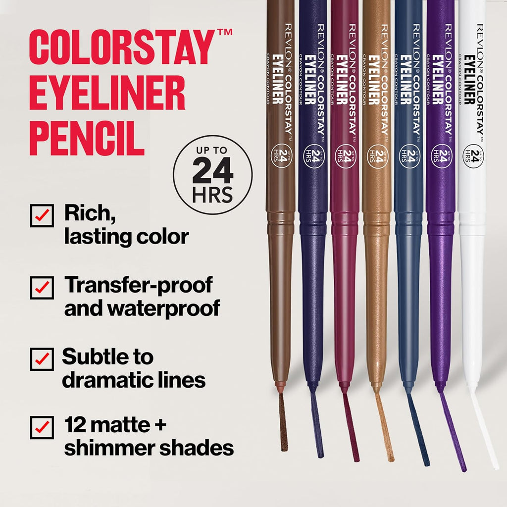 Revlon Colorstay Pencil Waterproof Eyeliner, Smudge-Proof, Eye Makeup With Built-In Sharpener, Long-Lasting, Matte Finish, 201 Black, 0.01 Oz