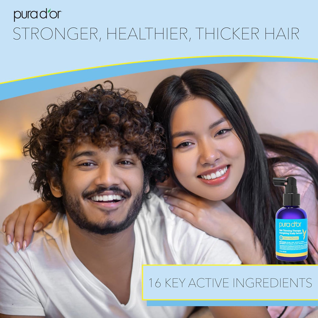 Pura D'Or Hair Thinning Therapy Energizing Scalp Serum 4Oz W/Copper Tripeptide, Biotin, Caffeine, Plant Stem Cell, Catalase & Dht Balance, Rosemary Green Tea Leaf Extract, All Hair Types, Men Women