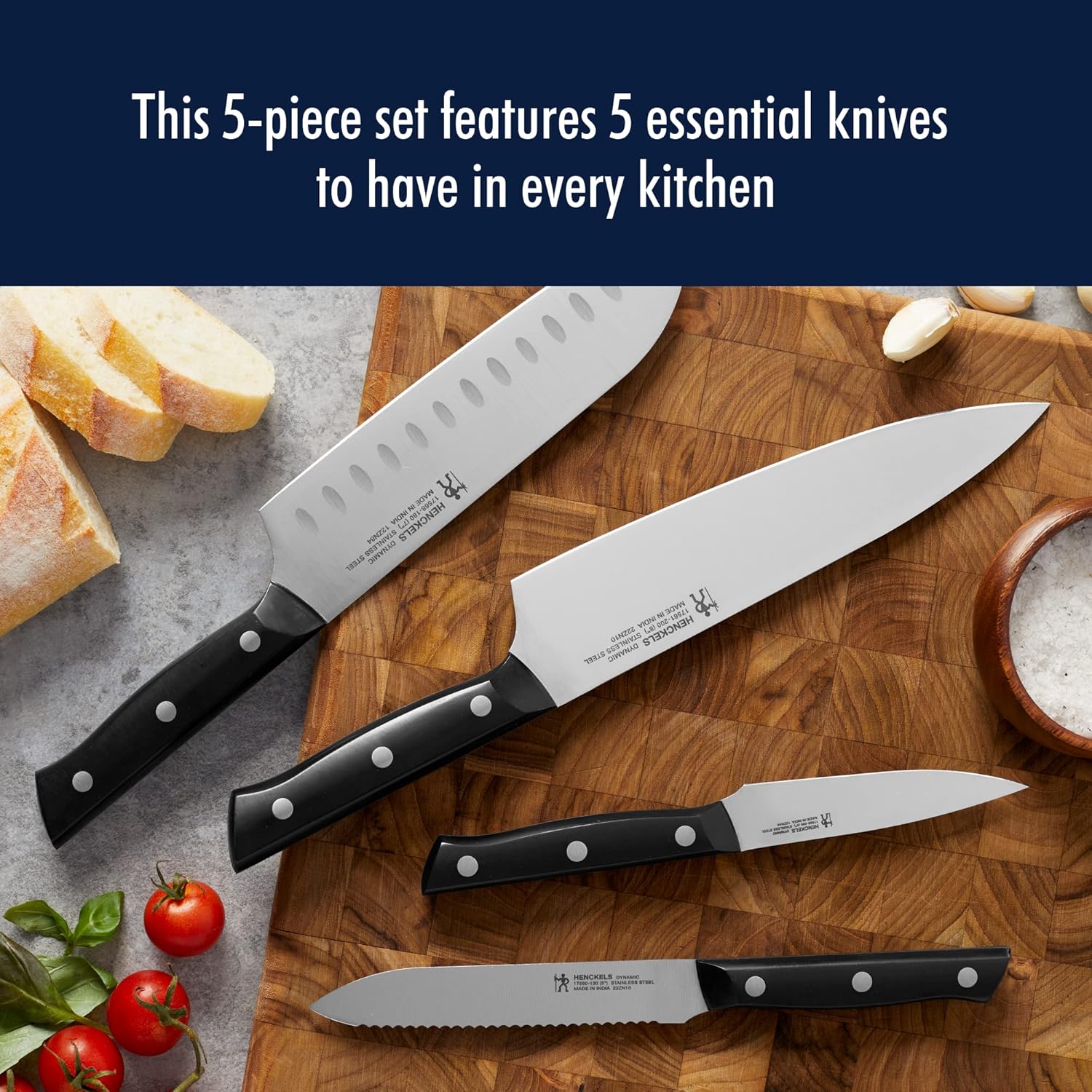 HENCKELS Dynamic Razor-Sharp 5-Piece Kitchen Knife Set, German Engineered Informed by 100+ Years of Mastery