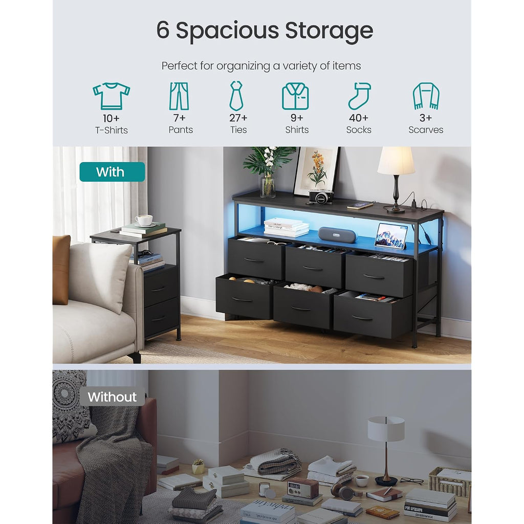 Songmics Bellah Collection - Dresser For Bedroom, Chest Of Drawers, Tv Stand For Tvs Up To 55 Inches, Living Room, Closet, 6 Drawers And 1 Shelf, Modern, Ink Black Ulgs833Bh02S