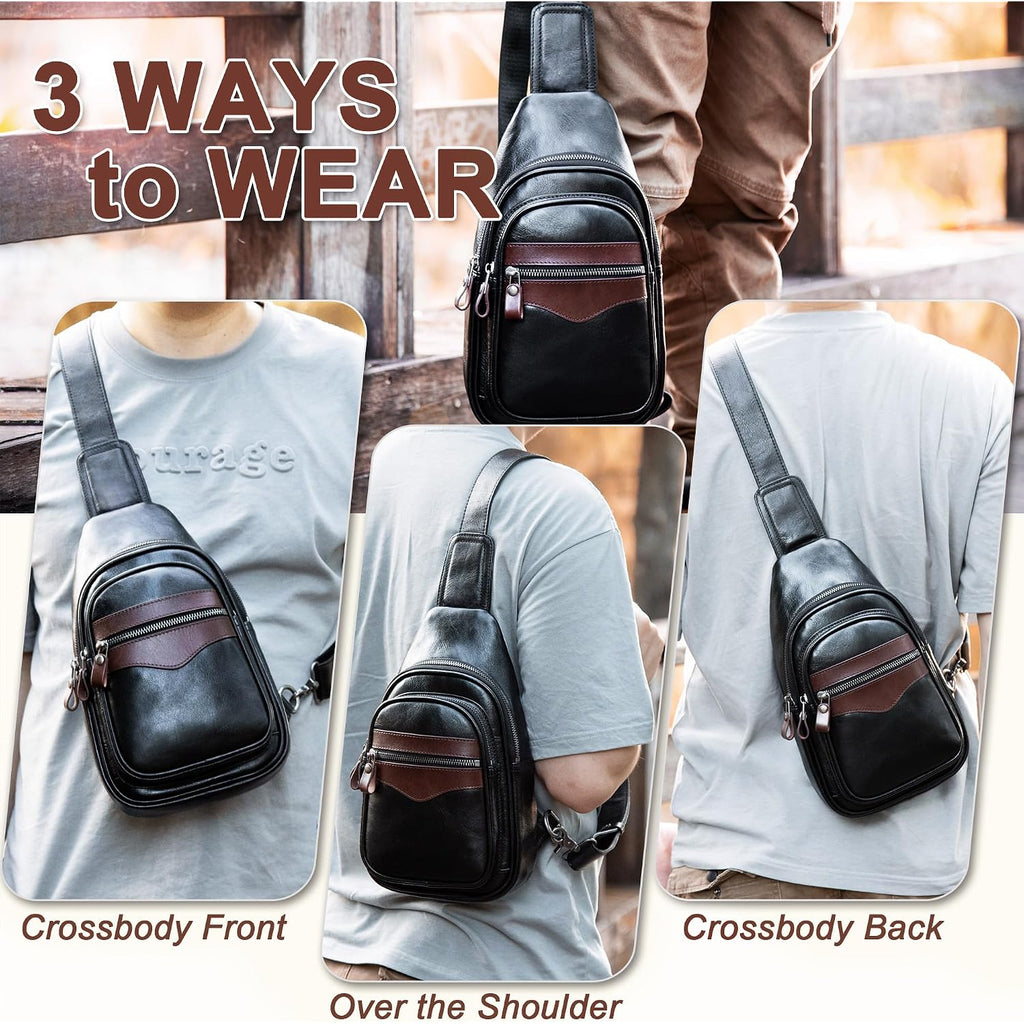 Genuine Leather Sling Bag For Men And Women Crossbody Shoulder Bag Sling Backpack Chest Purse Carry On Casual Daypack | Genuine Leather