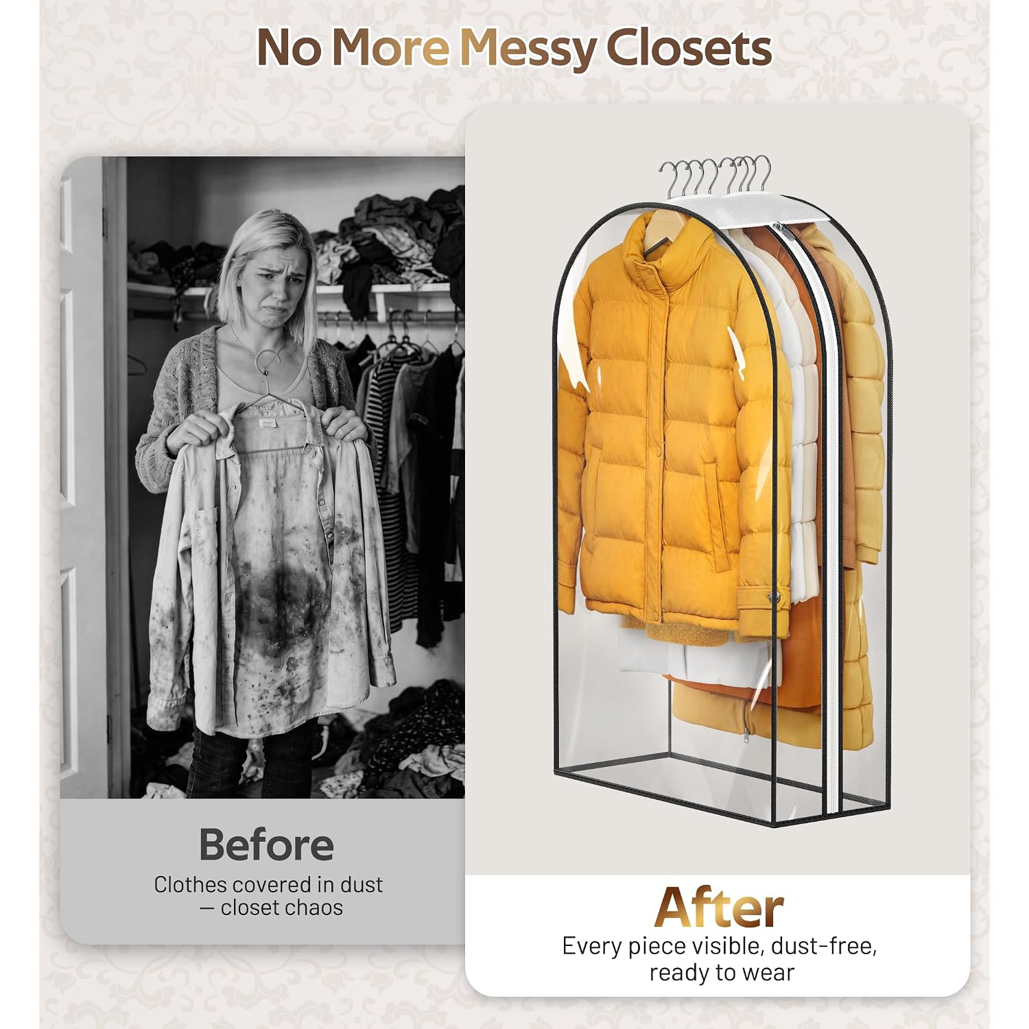 Misslo 10" Gusseted All Clear Garment Bags For Hanging Clothes 3 Packs 40" Suit Bags For Closet Storage Hanging Clothes Storage Suit Cover For Shirts, Coats, Dresses