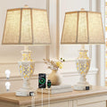Lamps For Night Stands Set Of 2-23.5" Boho Bedside Lamp With Usb A+C And Nightlight - Cream Rustic Carved Resin Farmhouse Table Lamp For Bedrooms, End Tables, Living Room, Bulbs Included