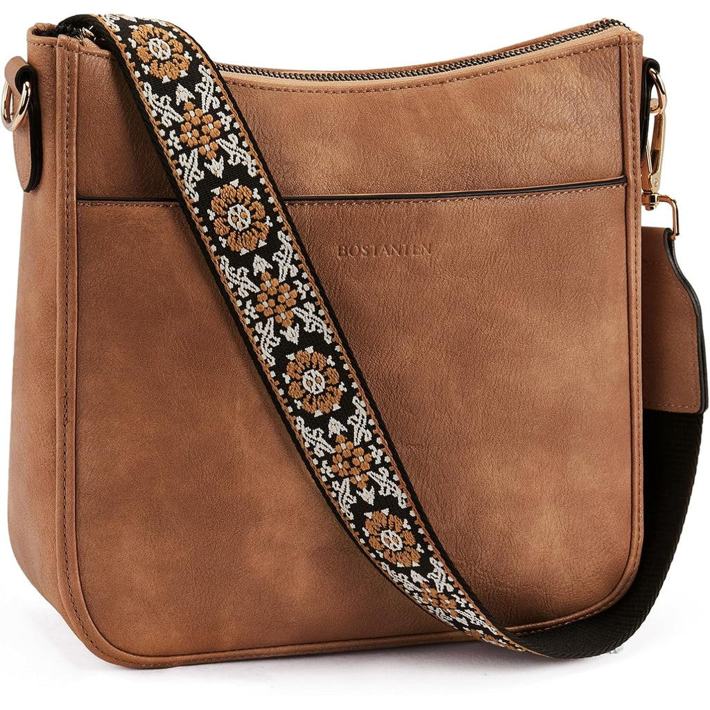 BOSTANTEN Crossbody Bags for Women Trendy Vegan Leather Hobo Purses Shoulder Handbags Wide Shoulder Strap