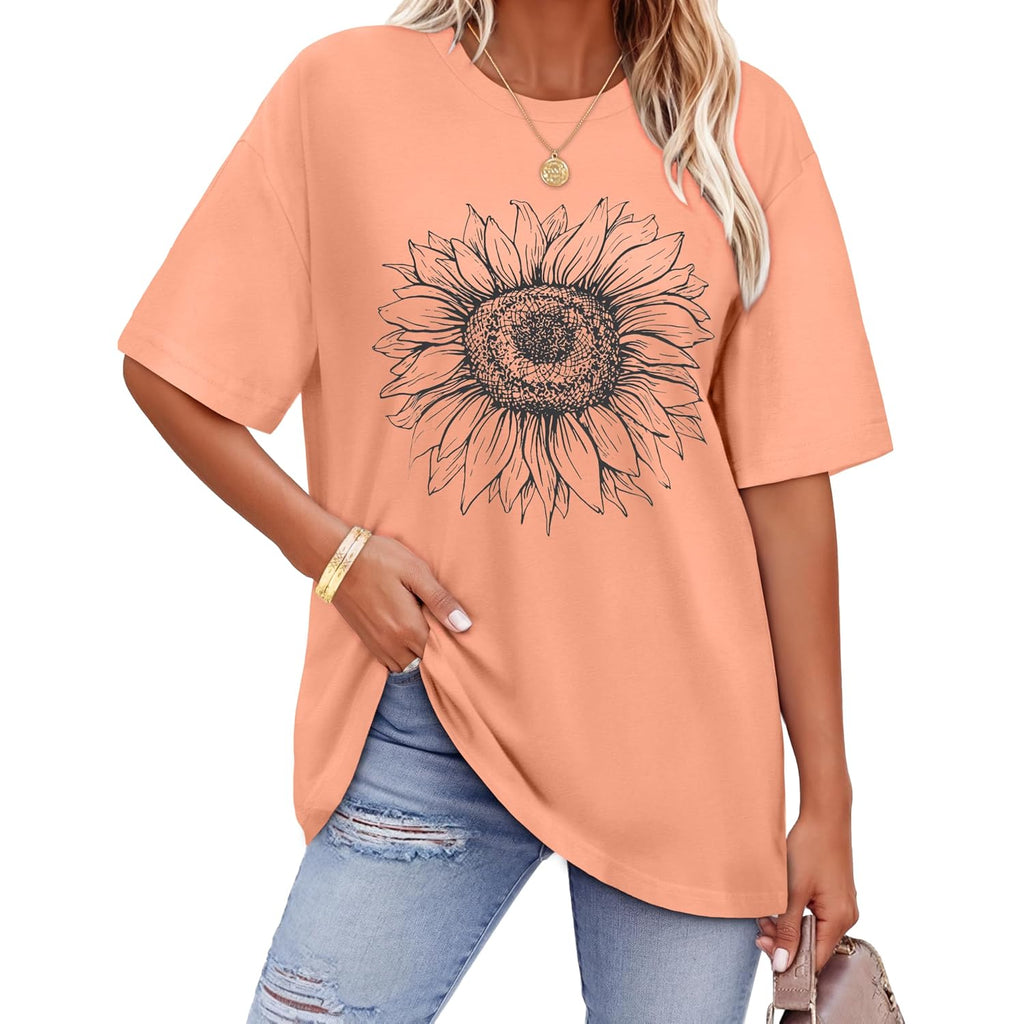 Adorejoy Oversized Tshirts For Women Crewneck Summer Graphic Tees Short Sleeve Loose Basic Tops 2026