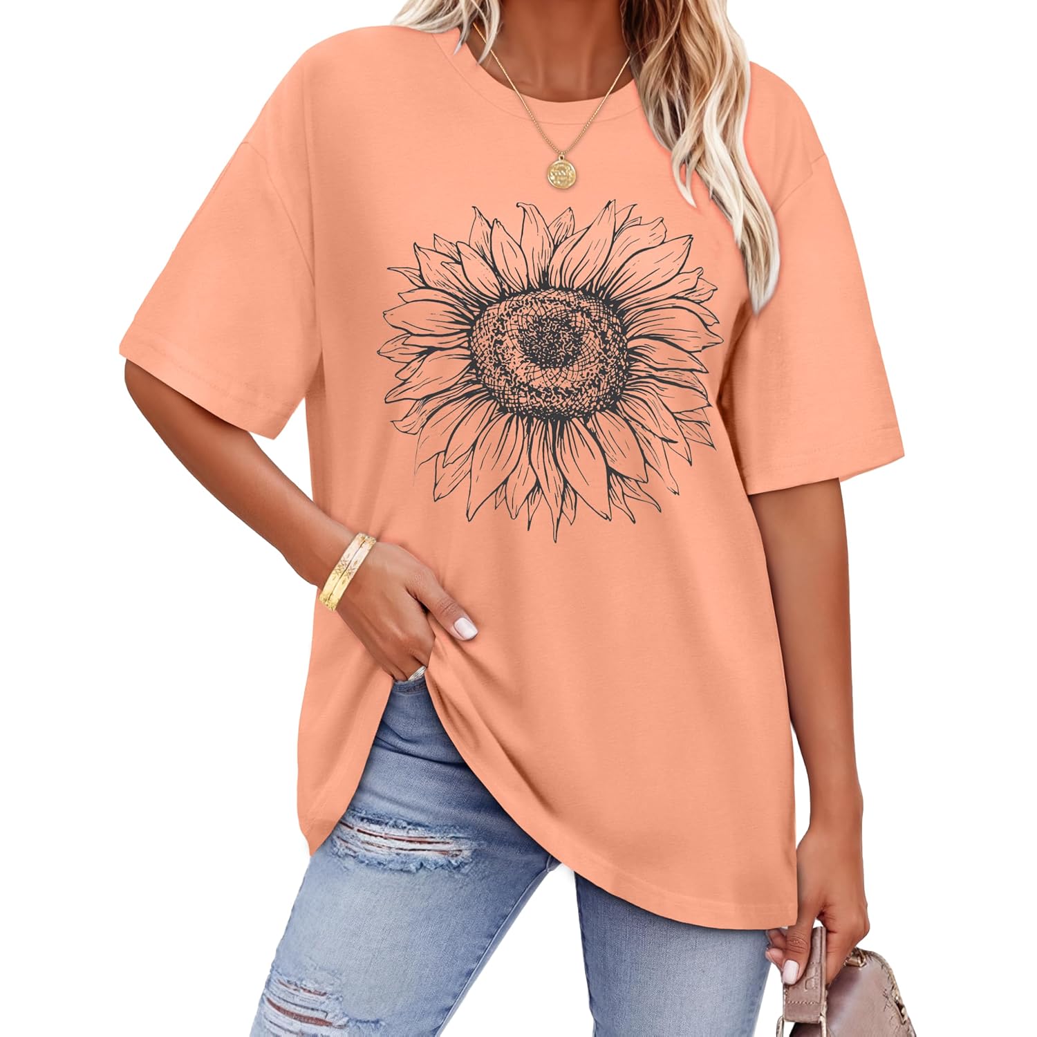 Adorejoy Oversized Tshirts For Women Crewneck Summer Graphic Tees Short Sleeve Loose Basic Tops 2026
