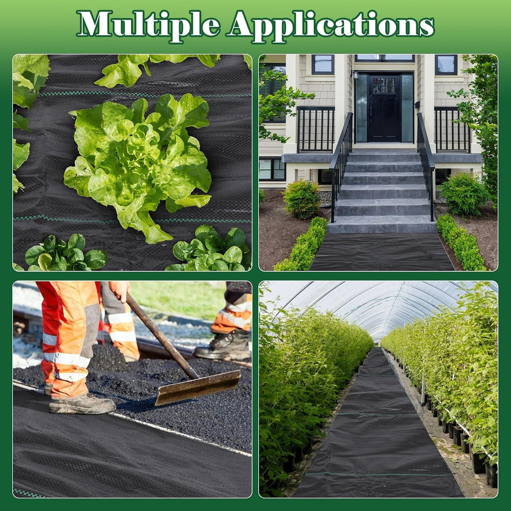 4Ft X 100Ft Landscape Fabric Weed Barrier Fabric, Heavy Duty 3.2Oz Ground Cover Geotextile Fabric For Gardening, With 30 U-Shaped Stakes (2 Pack 4X50Ft)