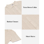 Coofandy Mens Knit Button Down Shirts Casual Textured Polo Shirt Short Sleeve Vintage Summer Beach Tops