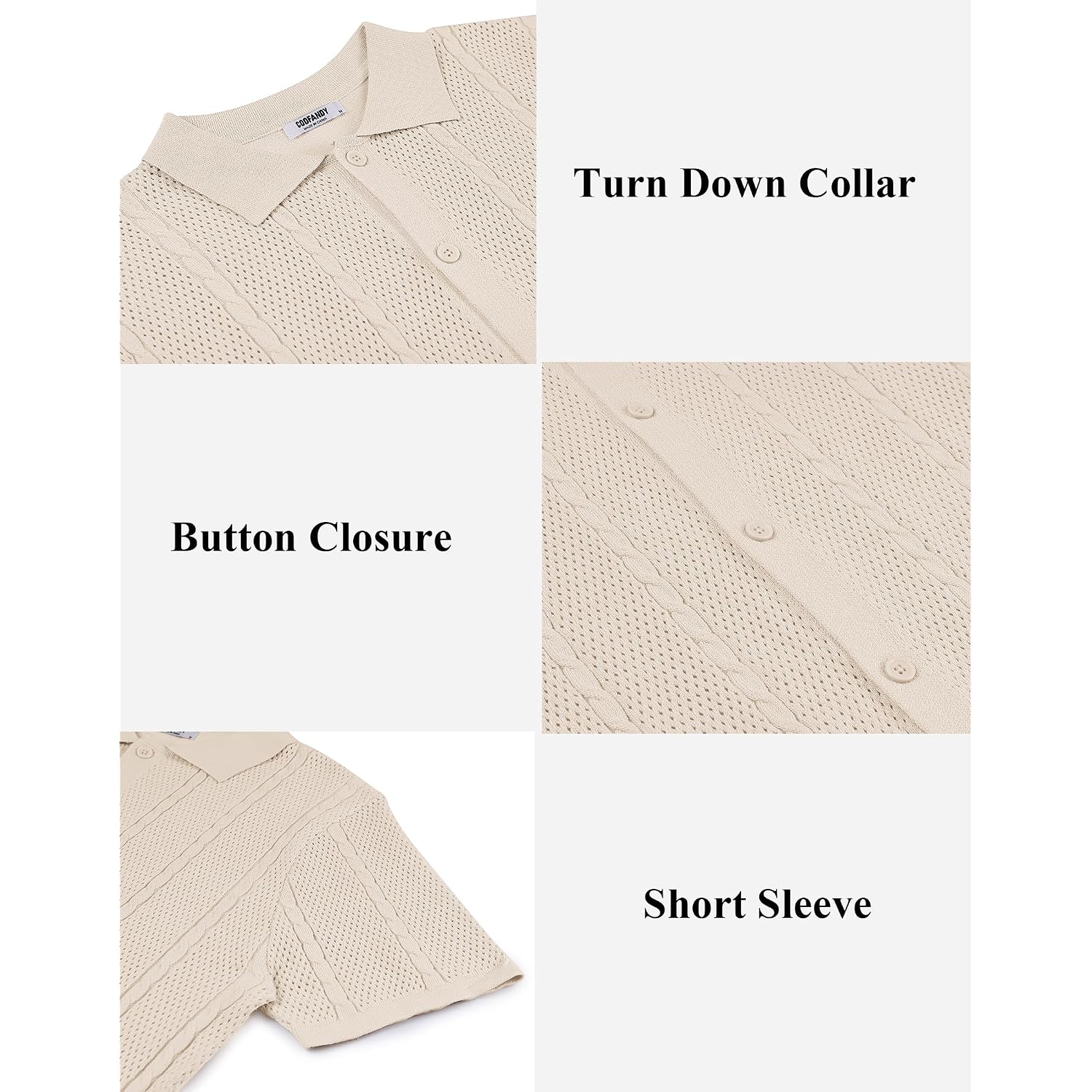 Coofandy Mens Knit Button Down Shirts Casual Textured Polo Shirt Short Sleeve Vintage Summer Beach Tops