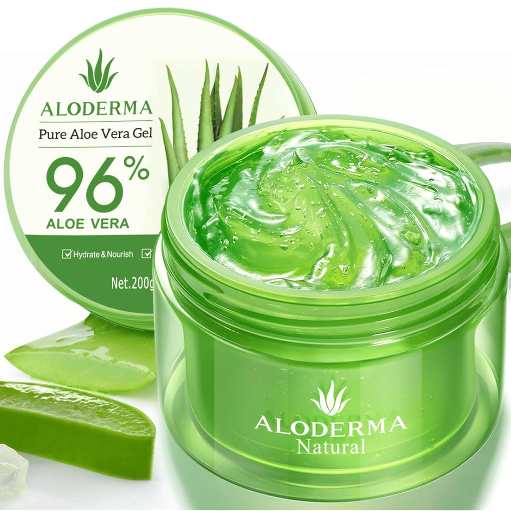Aloderma Aloe Vera Gel Made Within 12 Hours Of Harvest With 96% Pure Organic Aloe Vera For Skin, Scalp, & Hair, Soothing Aloe Face Moisturizer, Multipurpose, Hydrating Aloe Gel, 7.05Oz