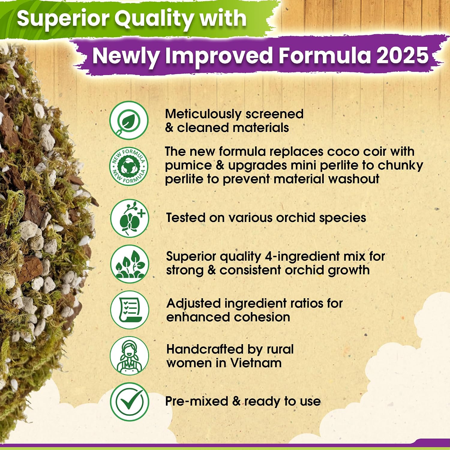 4In1 Orchid Potting Mix For Repotting, Pre-Mixed & Ready To Use, 1Qt | Forest Moss, Pine Bark, Perlite & Pumice, Professional Blend, Drainage & Airflow, Upgraded Formula