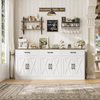 Hostack 71"W Farmhouse Kitchen Sideboard Buffet Cabinet With Storage, White | Large Coffee Bar Cabinet With 3 Wide Drawers, Long Buffet Table With Shelves, Kitchen Storage Cabinet For Dining Room