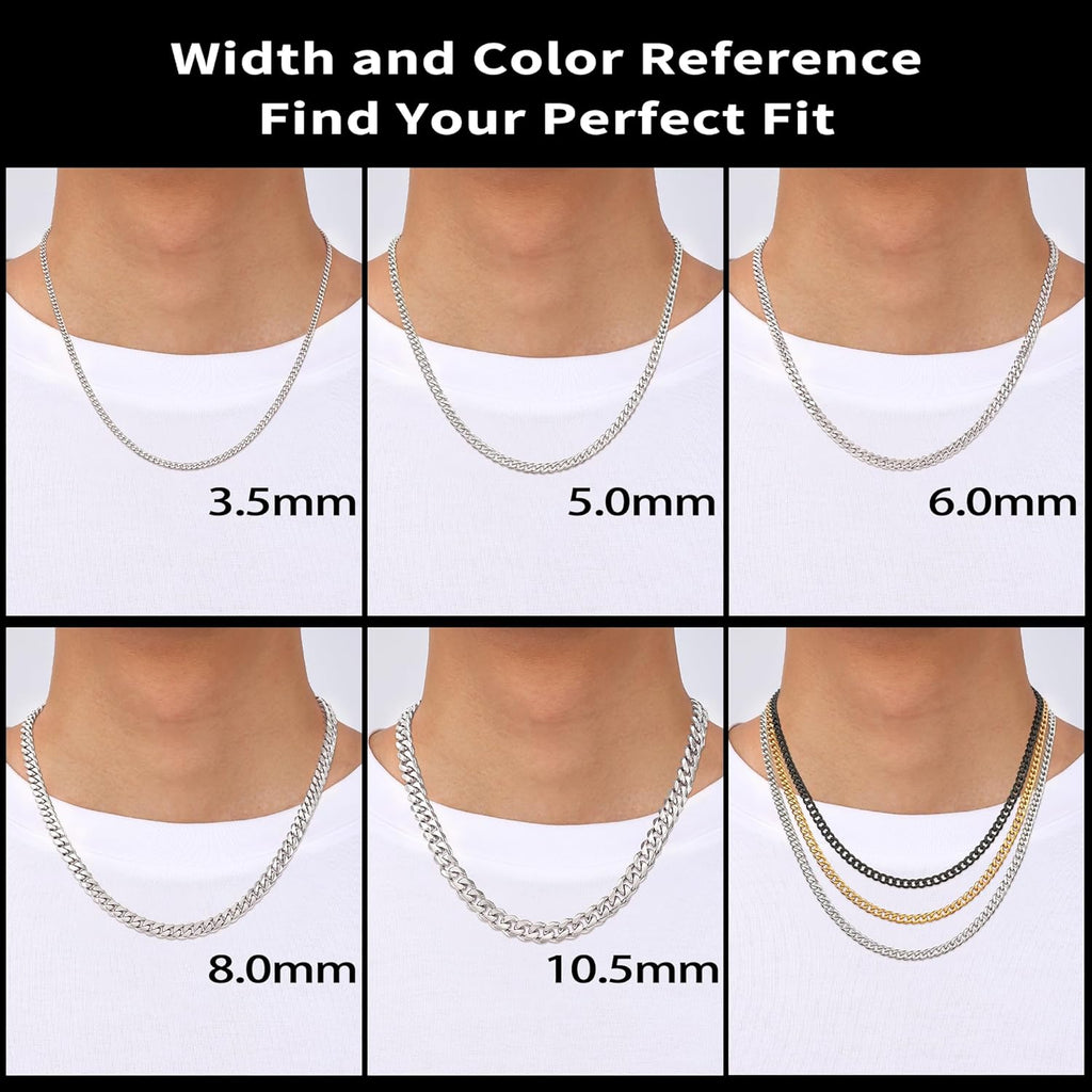 Fiusem 3.5mm Cuban Link Chains for Men, Silver Tone/Black/14K Gold Plated Stainless Steel Necklace Chain, Mens Necklace 16, 18, 20, 22, 24, 26, 28 Inch