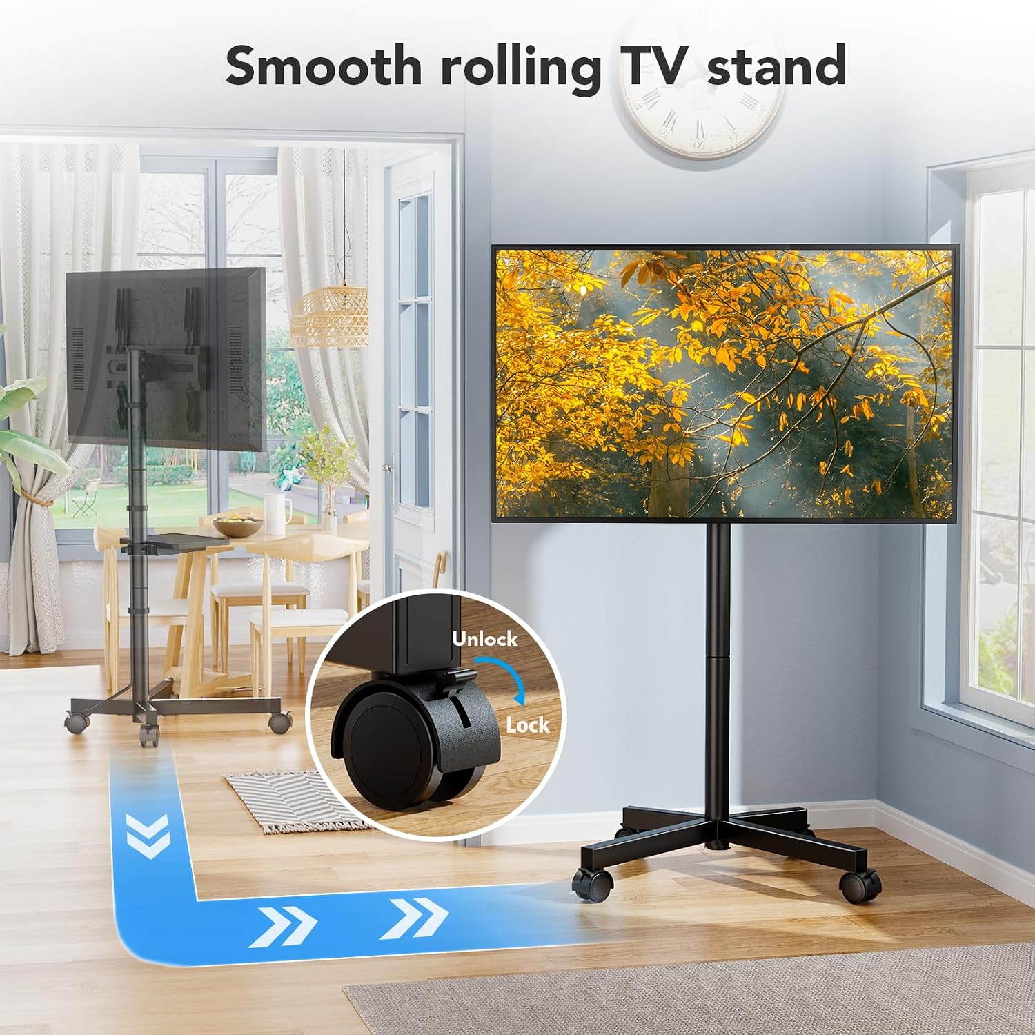 Mobile Tv Cart Stand With Wheels For 23-60" Tvs, Height Adjustable, Portable Floor Stand Holds Up To 88 Lbs, Rolling Tv Mount Max Vesa 400X400Mm