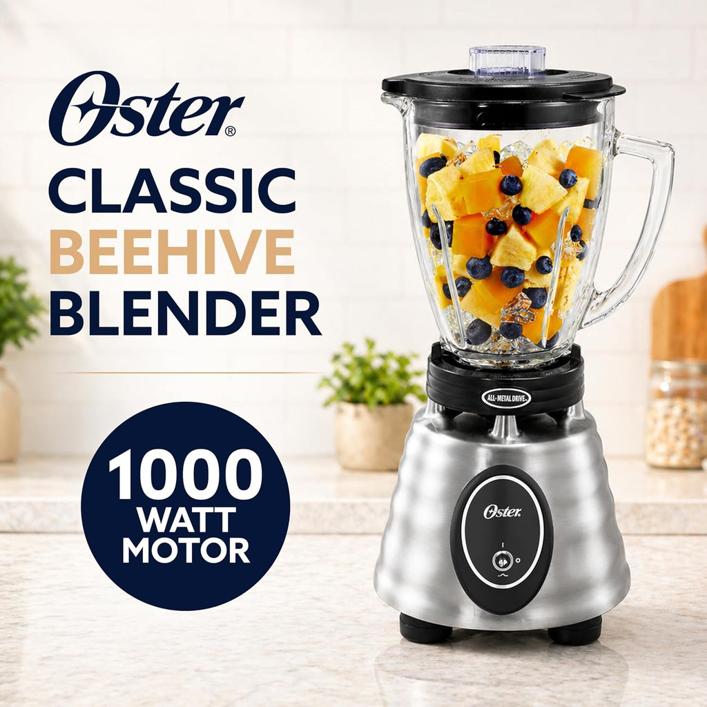 Oster Classic Series Heritage Blender With 6-Cup Glass Jar, 1000 Peak Watts, 600 Rated Watts, Stainless Steel Countertop Blender