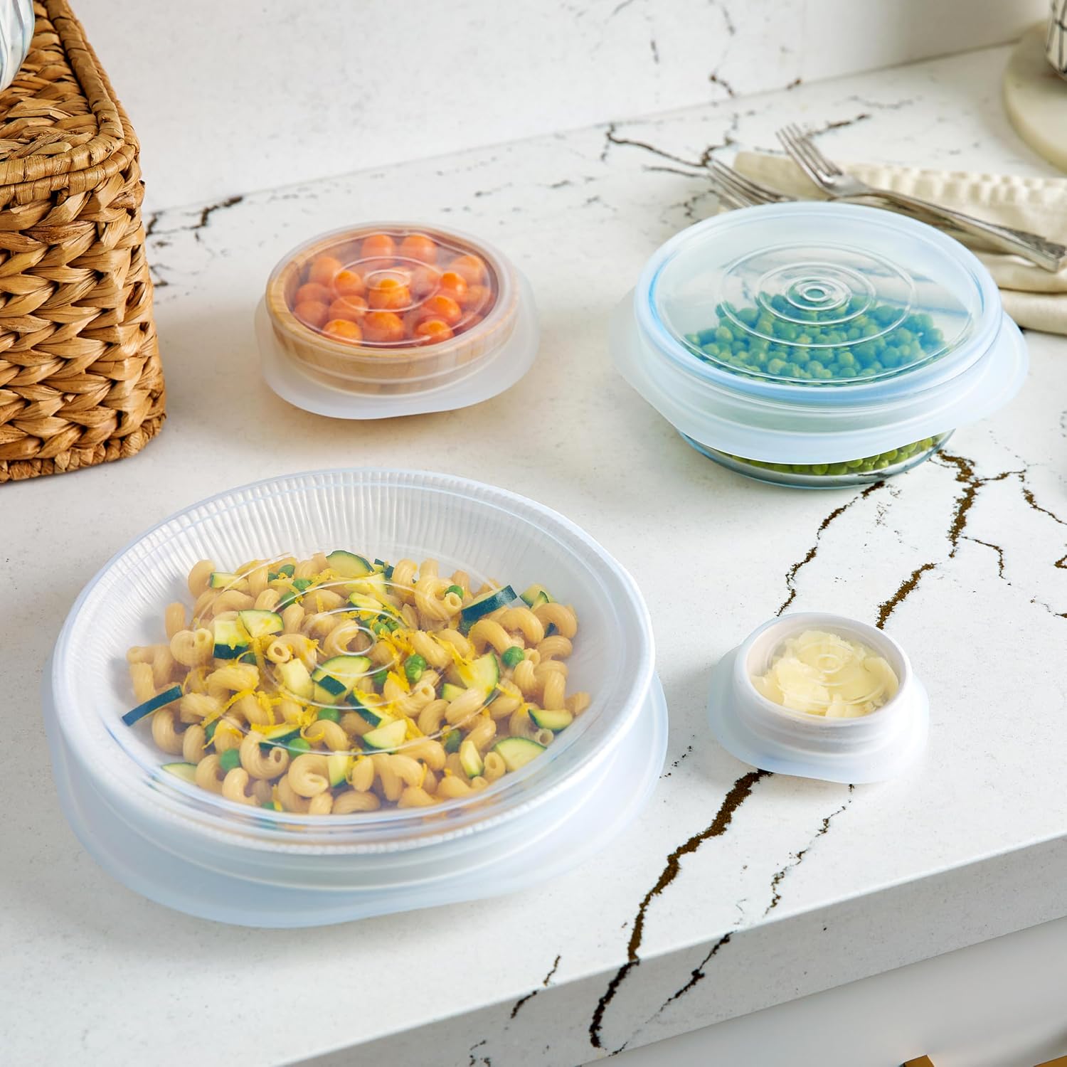 Stasher Premium Reusable Silicone Stretch Lids, Clear, 4Pk Of 9”, 6.5”, 4.5”, And 2.5” Lids, Airtight Seal, Food Container Covers, Bpa Free, Leak-Free, Dishwasher Safe, Microwave Safe, Eco-Friendly