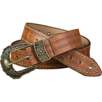 Mealah Vintage Western-Cowboy-Belt for Women Men - Carved Buckle PU Leather Waist Belts (for Waist 28"-38")