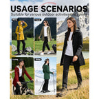 Women'S Rain Jacket Packable Long Raincoat Hooded Plaid Lined Trench Coat Waterproof Windproof Lightweight For Outdoor