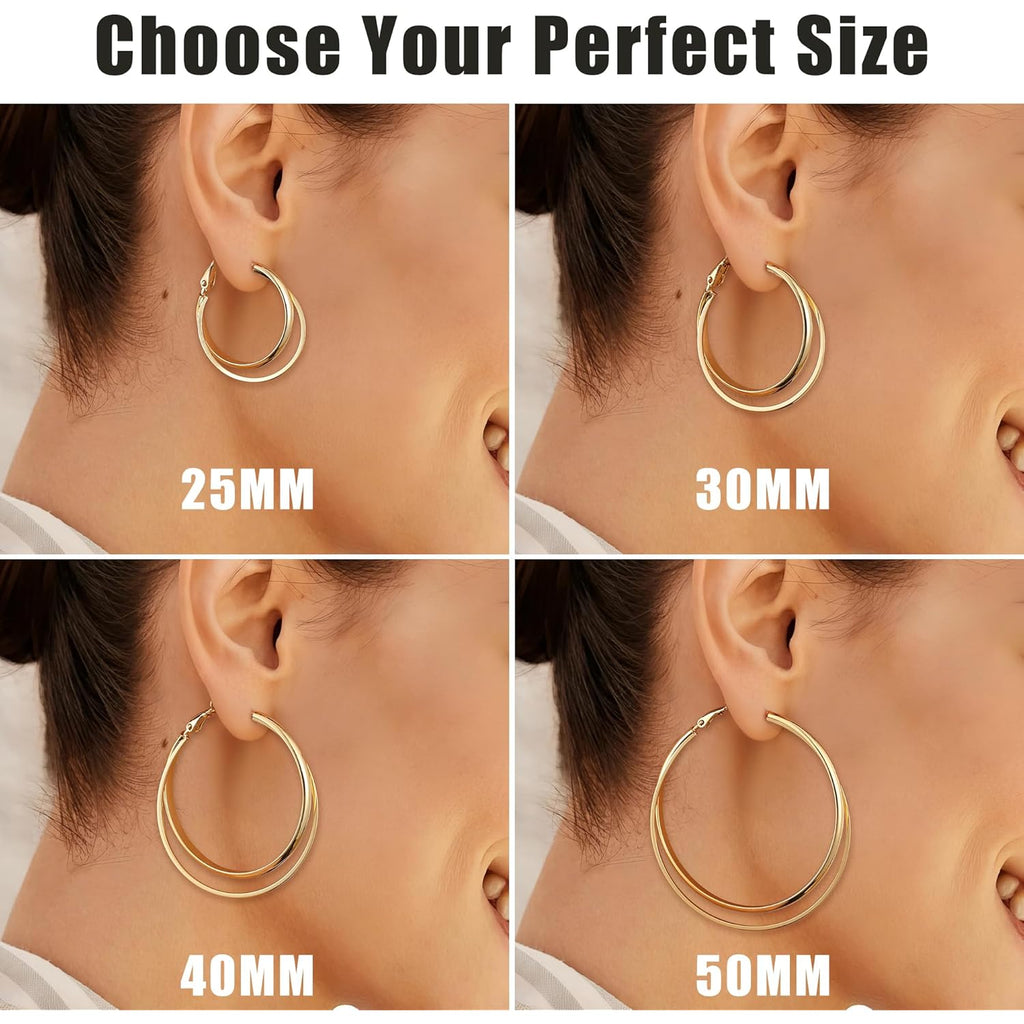 Gacimy 14K Gold Plated Criss Cross Hoop Earrings for Women, 3mm Wide Double Layer Flat Crossover Hoops, Lightweight X-Shape Statement Earrings