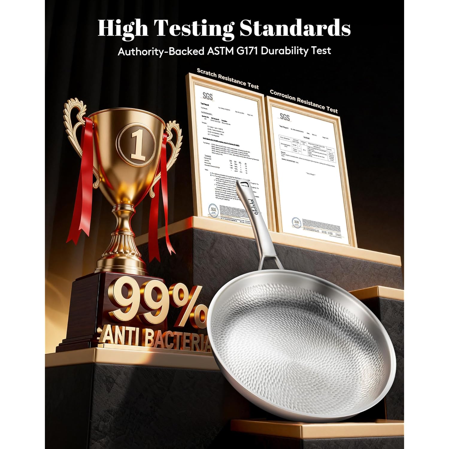 Titanium Pan, 12 Inch Pure Titanium Hammered Pro frying pan with Lid, Non-Toxic Skillet for Cooking, PFAS/PFOA/PTFE Free Cookware, Dishwasher&Oven Safe, Kitchen Induction Compatible