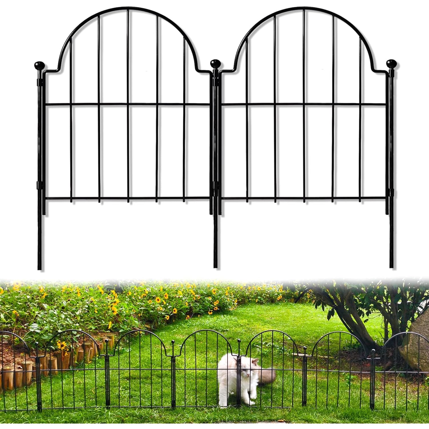 Decorative Garden Fence, 17 In(H) X 10.83 Ft(L) Arched Rustproof Metal No Dig Fence Garden Fence Border, Ground Stake Animal Barrier Fence For Rabbit Dog, Outdoor Decor For Yard & Patio