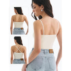 Built in Bra Tank Tops for Women, Double Lined Padded Cami Scoop Neck Spaghetti Straps Basic Summer Top 2026