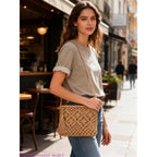 Boho Handwoven Crossbody Bag For Women - Crochet Straw Clutch Purse Beach Bag With Tassel For Vacation Casual & Travel