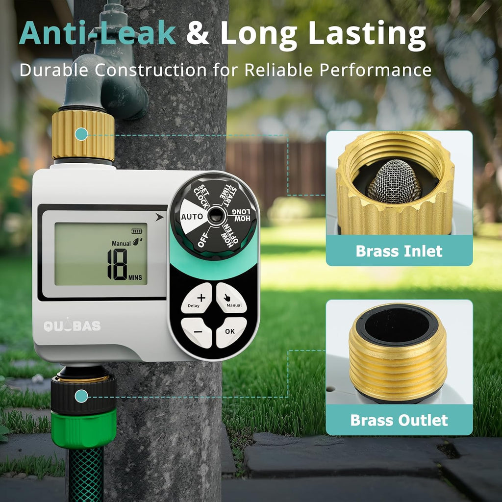 Brass Sprinkler Timer, Programmable Water Hose Timer For Garden Hose Faucet With Waterproof Hd Screen, Rain Delay/Manual/Automatic Irrigation Watering System For Garden, Lawn, Yard