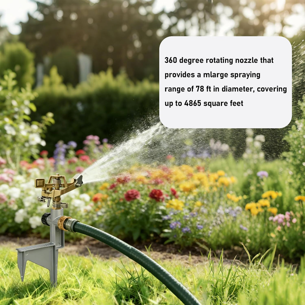 Liulo Tool 2 Pack Zinc Alloy Impact Sprinklers For Yard, Stainless Steel Pulsating Water Sprinkler Head On Spike Base, Adjustable Water Sprinklers For Large Area Patio Lawn Garden Irrigation