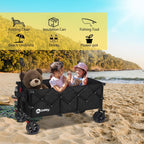 Sekey 48''L Collapsible Foldable Extended Wagon With 660Lbs Weight Capacity, Heavy Duty 300L Folding Utility Garden Cart With Big All-Terrain Beach Wheels & Drink Holders. Black