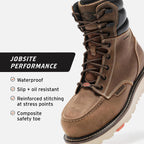 Brunt Marin Welted (Comp Toe) - 8" Waterproof Safety Toe Wedge Work Boot - Goodyear Welt Construction - Eh & Esr Rated - Oil & Slip Resistant - Adjustable Width System