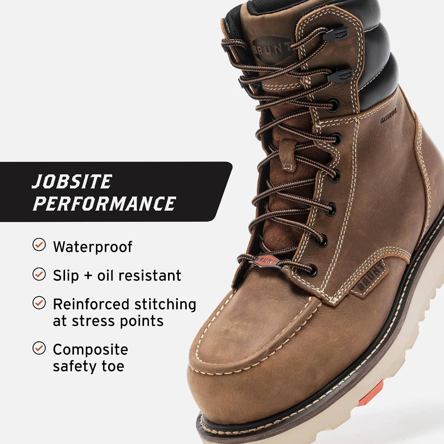 Brunt Marin Welted (Comp Toe) - 8" Waterproof Safety Toe Wedge Work Boot - Goodyear Welt Construction - Eh & Esr Rated - Oil & Slip Resistant - Adjustable Width System