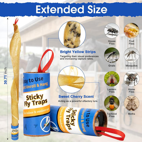 24 Pack Fly Strips Indoor Hanging Fruit Fly Trap Outdoor Sticky | Gnat Traps Fly Tape Fly Paper For Bug, Insect, Pest, Mosquito Fly Ribbon For Orchard Farm Garage Kitchen