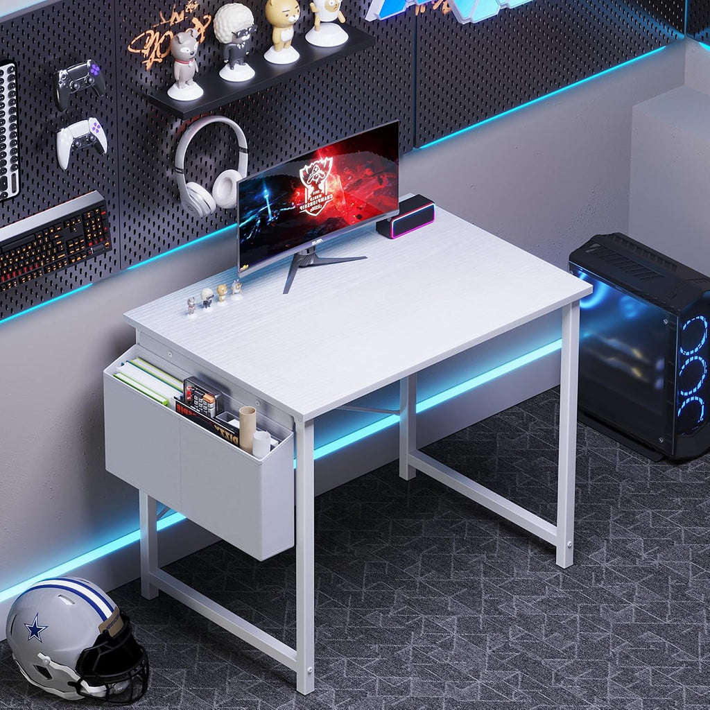Olixis Small Computer Desk, 31 Inch Gaming Desks For Home Office | Writing Study Craft Work Table, Computer Workstation For Bedroom Small Spaces With Storage Bag, All White