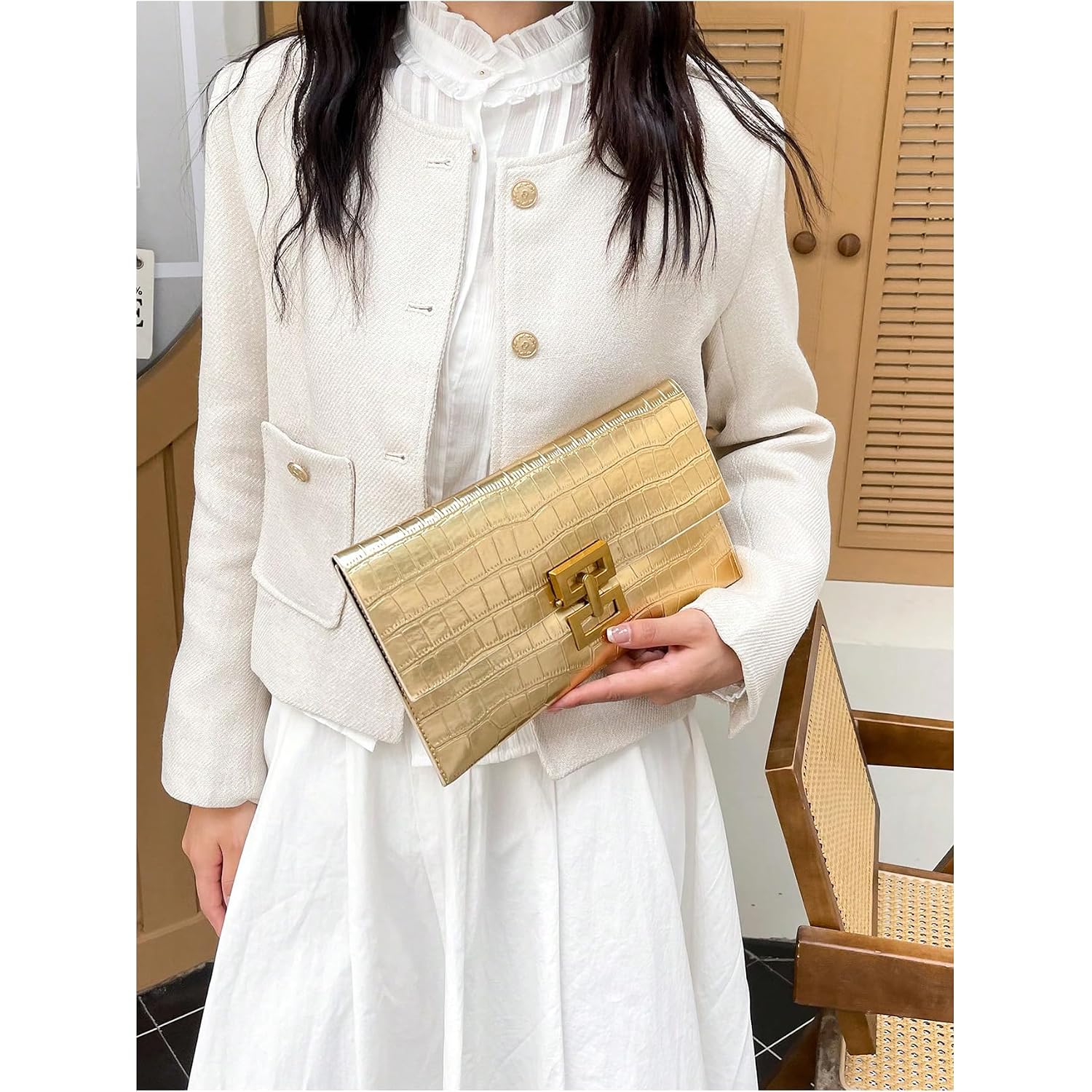 Verdusa Women'S Clutch Evening Bags Trendy Envelope Handbags Metallic Purses Formal Wedding