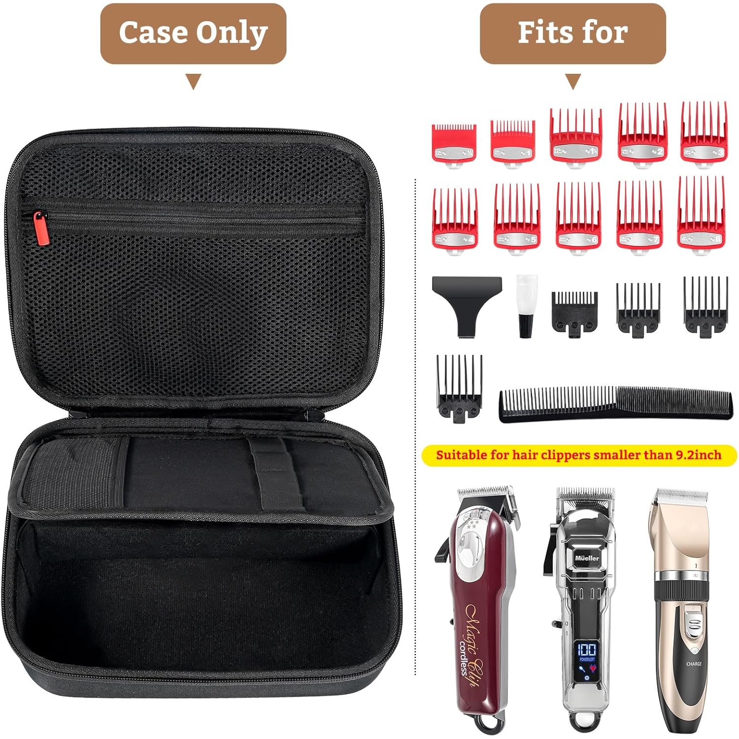 ProCase Hard Travel Case for Hair Clippers, Hair Cutting Barber Supplies Holder, Trimmer Organizer Storage Bag for Hatteker/Oneisal/Wahl 5Star/Andis Men Razor Guard Grooming Kits -Black