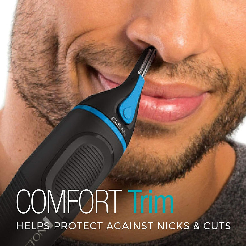 Remington Nose, Ear & Eyebrow Trimmer – Dual Edge Precision Blades, CLEANBoost Easy-Clean System, Waterproof Wet/Dry Groomer, Rotary + Detail Heads, Eyebrow Comb Included