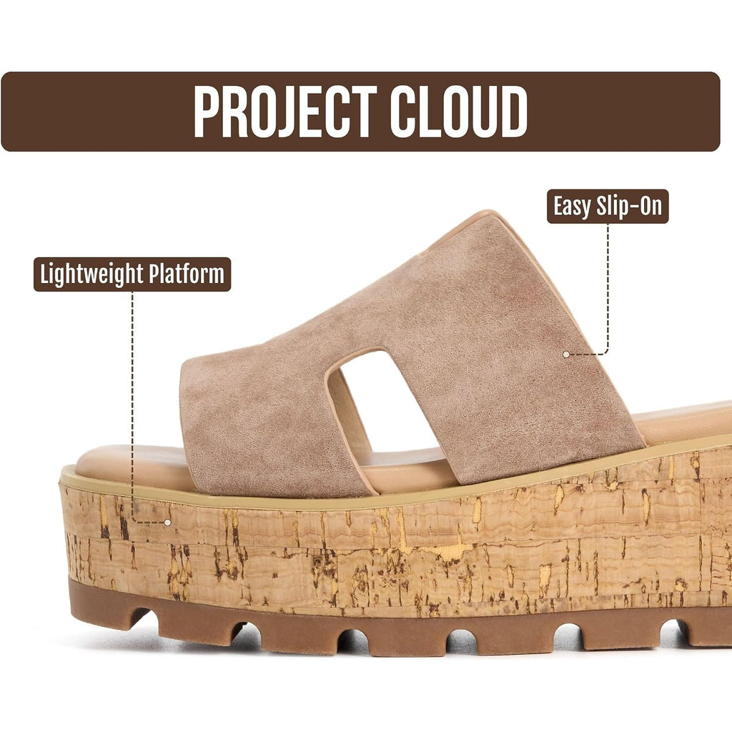 Project Cloud 100% Genuine Leather Wedge Platform Sandals Women Footwear - Memory Foam Insole And Non-Slip Platform Slides For Women - Lightweight Womens Sandals (Mila)